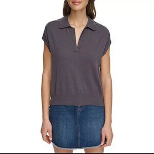 NEW!! SO SOFT DKNY Ladies Sleeveless V-Neck Collared Sweater XXL (16) Dark Grey
